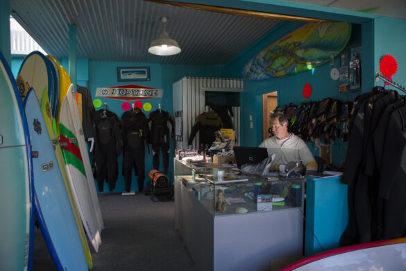 Graham Carse at the Quarry Beach surfboard factory and surf shop, David St, Dunedin, New Zealand. 2012.