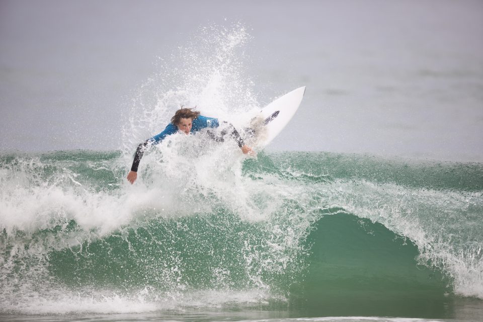 Reuben Peyroux in action during the 2019 Emerson's Brewery South Island Surfing Championships held at St Clair, Dunedin, New Zealand. Photo: Derek Morrison
