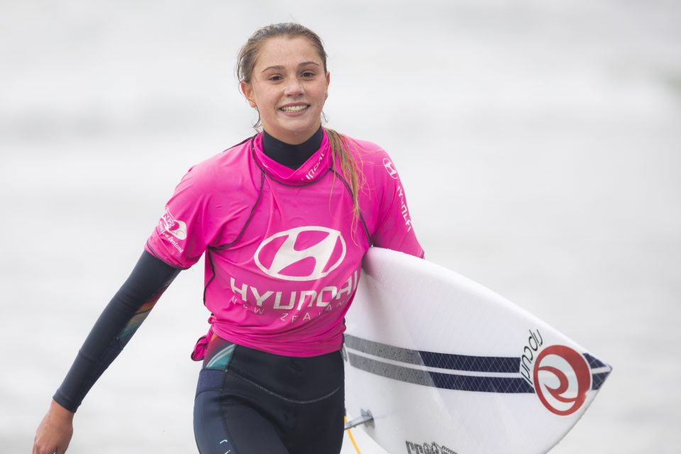 Under 18 girl's champion Georgia Wederell during the 2019 Emerson's Brewery South Island Surfing Championships held at St Clair, Dunedin, New Zealand. Photo: Derek Morrison