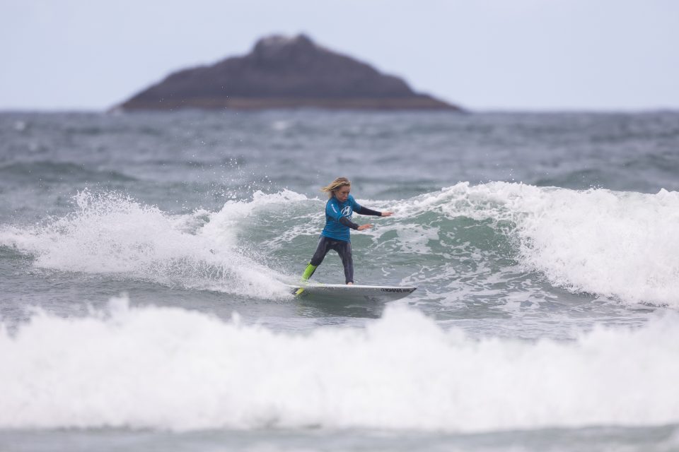 Under 16 boy's champ Reuben Lyons in action at the 2019 Emerson's Brewery South Island Surfing Championships held at St Clair, Dunedin, New Zealand. Photo: Derek Morrison