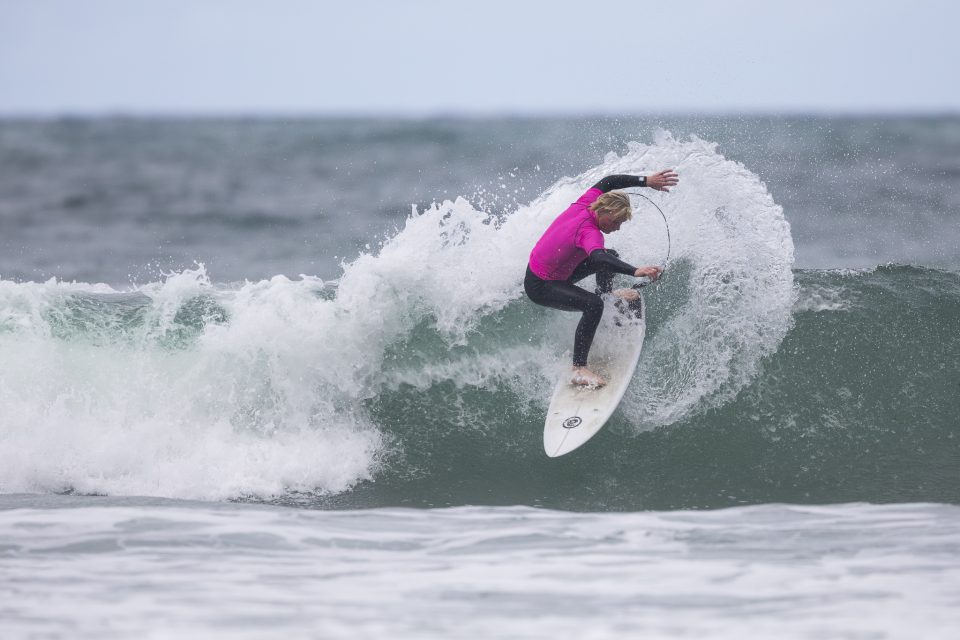 Taylor O'Leary in action during the 2019 Emerson's Brewery South Island Surfing Championships held at St Clair, Dunedin, New Zealand. Photo: Derek Morrison