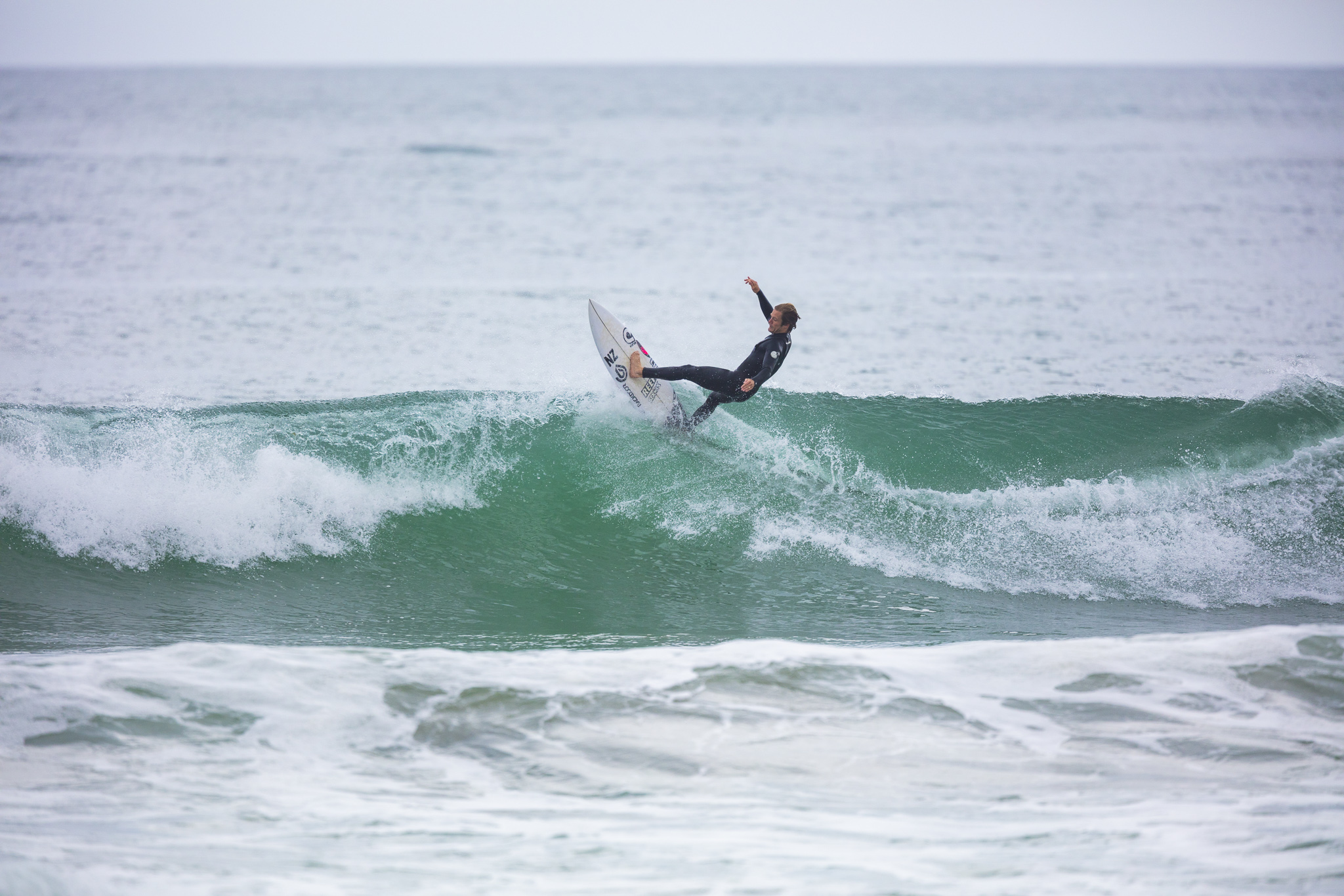 Olympic athlete Billy Stairmand trains during a clean swell at a beach near Brighton, Dunedin, New Zealand.