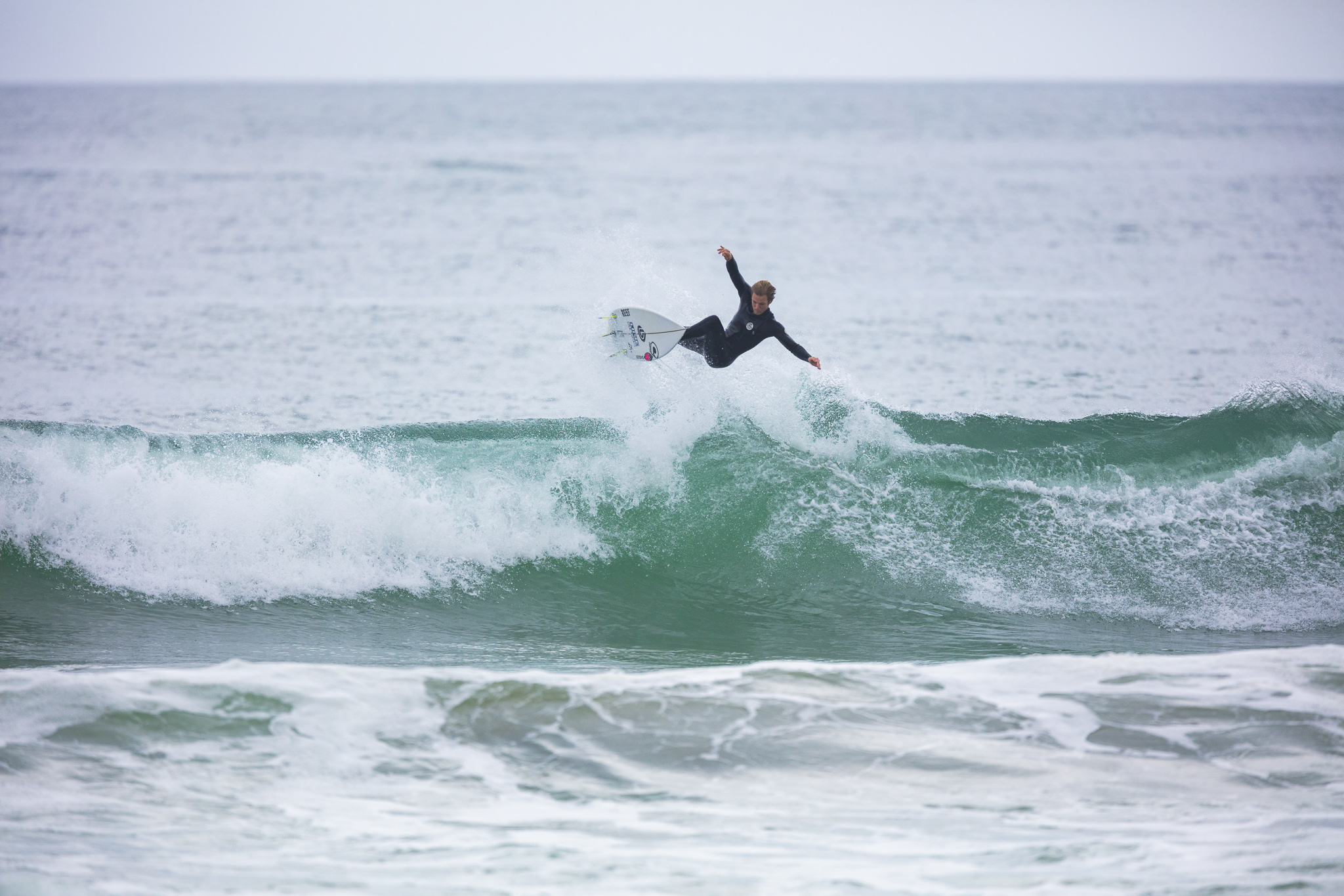 Olympic athlete Billy Stairmand trains during a clean swell at a beach near Brighton, Dunedin, New Zealand.
