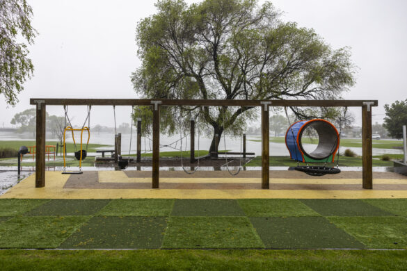 The Bathgate Park playground during a red heavy rain warning in Dunedin. Photo: Derek Morrison