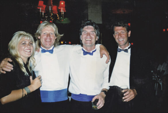 Party time during a 1980s reunion for South Coast Boardriders with (from left): Lisa Carse, Graham Carse, Stuart Moore and Ian Fletcher. Photo: Greg Page