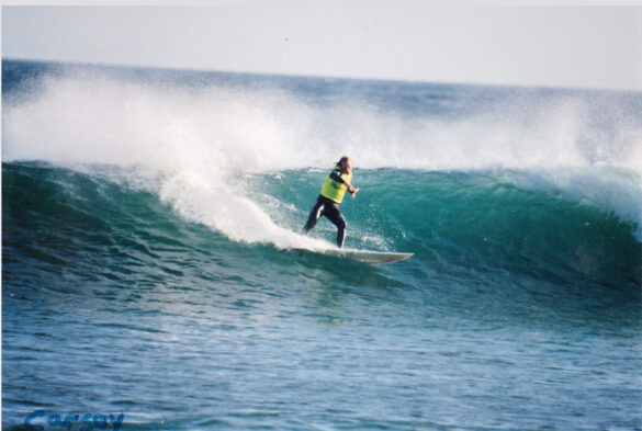 Graham Carse surfing in a contest rash vest in Dunedin circa 1980. Photo: Greg Page