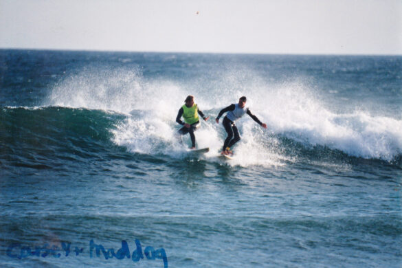 Graham Carse and Anthony Walker surfing in a contest in Dunedin circa 1980. Photo: Greg Page